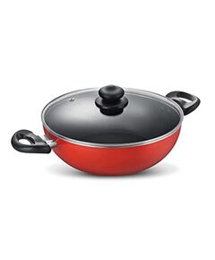 Judge Deluxe Non-Stick Deep Kadai with Lid 24CM, Red 37030