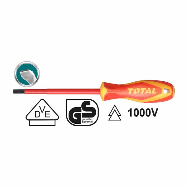 Total Insulated Slotted Screwdriver Length 100mm THTIS4100